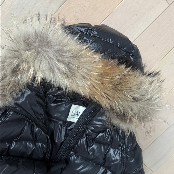 SAM raccoon genuine fur hood down puffer black jacket - Picture 8 of 16
